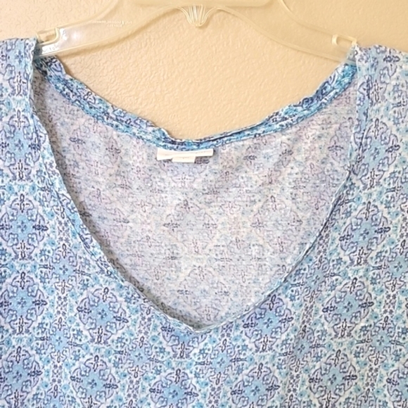 J. Jill Love Linen Womens Blue Geometric Boho Printed Linen Blouse - Size Large - Picture 2 of 8